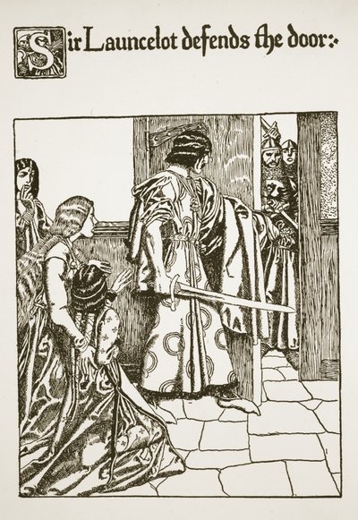 Sir Launcelot difende la porta, illustrazione da 